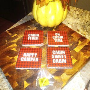 Cabin Decor Cottage Lake Home Rustic Buffalo Plaid Ceramic Coasters